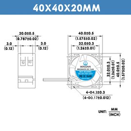 WINSINN 40mm Fan 5V, 3D Printer Micro 5 Volt Fans 4020 Dual Ball Bearing, Brushless Cooling 40mmx20mm 2PIN (Pack of 2Pcs)