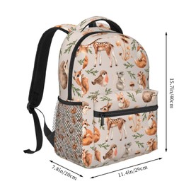 Fiokroo Forest Little Animals Deers Backpack School Bag For Students Teens Men Women Deer Squirrel Fox Hedgehog Bird Laptop Backpacks Travel Daypack Bag With Multiple Pockets