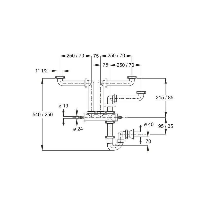 Space-Saving Siphon for 3 Kitchen Basins | Space 3