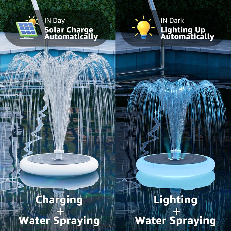 GGII 2-Pack Solar Fountain with RGB Lights 3.5W Solar Powered