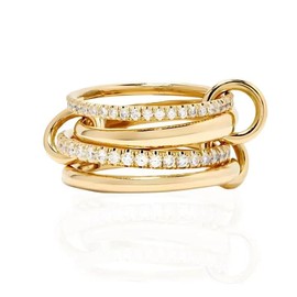 Gold Silver Stackable Rings for Women Multi Link Connected Rings Chunky Interlocking Eternity Statement Ring cz Connected Band Thumb Non Tarnish Ring (B-Gold, 7)