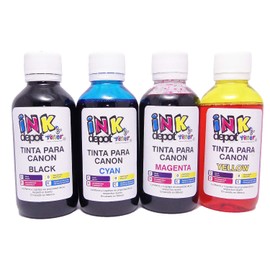 Ink Depot Juego de 4 Tintas Marca Compatible con Canon para Recarga de impresoras, multifuncionales, Tanques de Tinta de Fábrica, Sistemas de Tinta Continua, Cartuchos Originales y compatibles