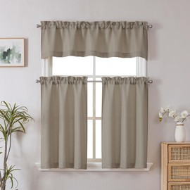 Chyhomenyc - Cortinas de cocina de 2 paneles de piedra beige, nivel de 36 pulgadas de longitud, lino sintético texturizado pequeño café, filtro de luz para baño, sótano, cada una de 30 x 36 pulgadas