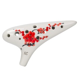Deekec 12 Hole Ceramic Ocarina "Red Plum Blossoms in Winter", Hand Painting 12 Hole Alto C with Song Book and Bag