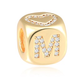 MOLAYES Letter Charms for Necklace and Bracelets,14K Gold Plated Women's Bead Charms, A-Z Alphabet Initial Beads Name Pendant DIY Jewelry Birthday Gift for Women, Gold Plated, Cubic Zirconia