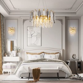 HOSSEE Wall Sconce Lighting, Luxury Gold Wall Sconce, Bedroom Wall Light Fixture, k9 Crystal Wall lamp for Living Room Bathroom Hallway Bedroom
