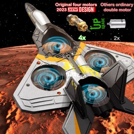 4CH Rc Plane - Remote Control Plane for Kids and Adults - RC Fighter Jet 4 Channel, Extra 2 Rechargeable Battery LED Airplane Fighter, Low Battery Alarm, Easy to Fly Drone Gift for Boys