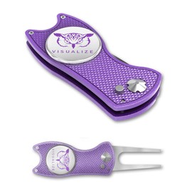 VISUALIZE Premium Golf Divot Repair Tool Kits with Ball Marker- Favorite Golf Gift Sets - Anodized Aluminum Switchblade-Style - Premium Feel & Durability (Laser Purple)