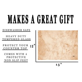 Rogue River Tactical Tan Brown Textured Marble Art Kitchen Glass Cutting Boar...