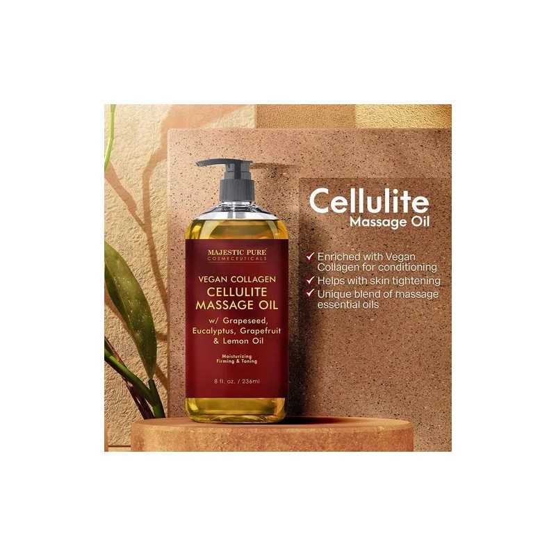 Aceite De Masaje Majestic Pure Colágeno Vegano Celulitis Eucalipto 236