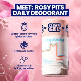 Megababe Daily Deodorant - Rosy Pits | 72 hour Odor Protection | Aluminum-Free, Clear & Clean | 2.6 oz - 2 Pack