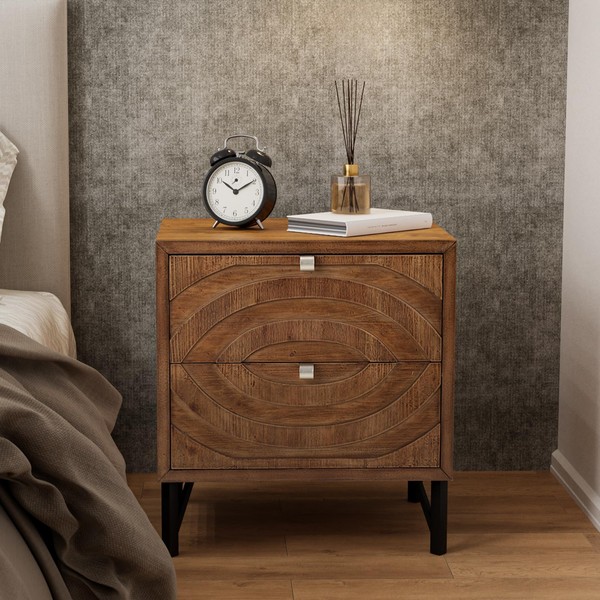 COSIEST Nightstand, Rustic End Table with 2 Drawers, Vintage Wood