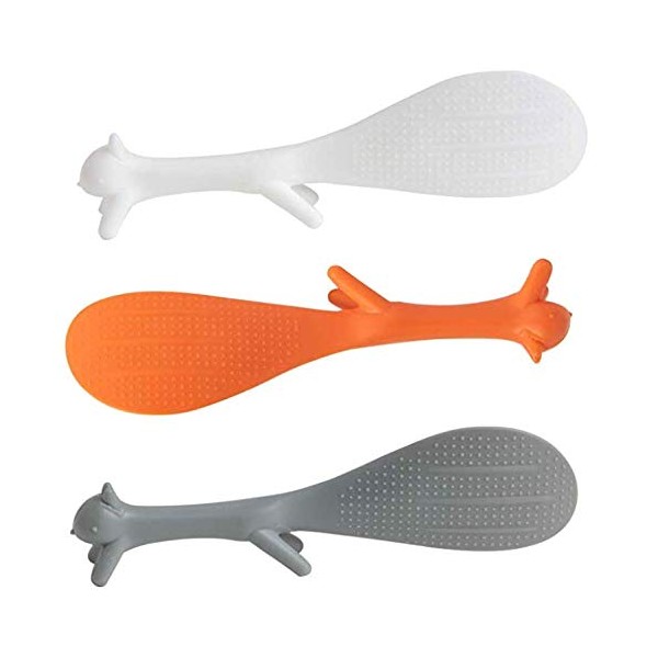 DNHCLL Pack of 3 Lovely Squirrel Shape Standing Spoon Non-stick Rice Spoon Fashion Rice Cooker Dishes Filled Scoop Shovel Creative Household Kitchen Tools