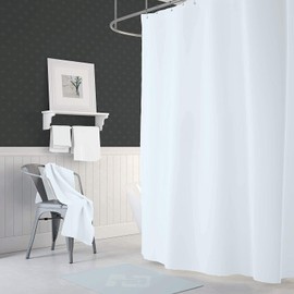 Tropik Home Narrow Width, Extra Long White Bathroom Fabric Shower Curtain 90cm Wide x 190cm Drop