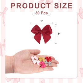 MECCANIXITY 30 Pcs Mini Ribbon Bow 1" Mini Fabric Satin Ribbon Flower Bows for Craft DIY Sewing Wedding Birthday Party, Wine Red
