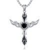 WINNICACA Cross Necklace Sterling Silver Gothic Angel Wings Pendant Necklaces