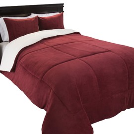 Bedford Home 3 Piece Sherpa/Fleece Comforter Set - King - Burgundy
