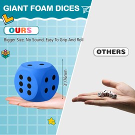 Shappy 3 Inches Foam Dice Fun Filled Large Dice Educational Toy Kawaii Giant Dice Decorative Eva Foam Jumbo Dice Big Square Building Blocks for Board Game Nights Learning Sessions(Blue)