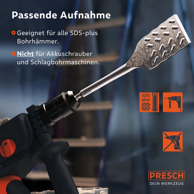 Presch SDS Plus Tile Chisel - Extra Long (250 mm)