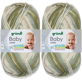 2 x 50 g Gründl Baby Colour Wool Set Including Instructions for Baby Teddy Bear (09 Moss Natural Jade White)