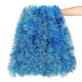19.6ft Christmas Tinsel Garland, Light Blue Tinsel Garland, Metallic Garland for Tree, Party, Xmas, Holiday, Birthday, Wedding, New Year, Ceiling Hanging Decorations Indoor Outdoor Supplies