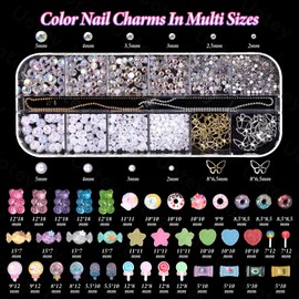 2 Boxes Candy Nail Charms and Rhinestones, Color Lollipop Candy Donuts Acrylic Nail Charms Gummy Bear Charms for Nails, Cute Candy Nail Art Charms Nail Gems Rhinestones DIY Nail Art Supplies