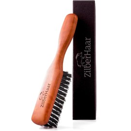 ZilberHaar - Cepillo para Barba Normal - 100% Cerdas auténticas de Jabalí y Madera de Peral - Cuidado Facial Masculino Compatible con Todos los Bálsamos y Aceites para Barba - Ideal para Todos los Tipos de Barba