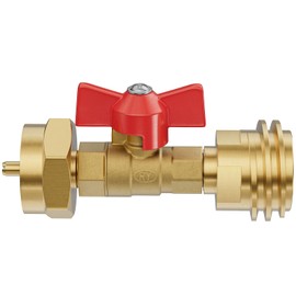 Rushare Upgraded 1lb Propane Tank Adapter with Valve, Propane Adapter 20lb to 1lb Converter, Hook Up Small Propane Tanks When 20lb Ran Out, Solid Brass
