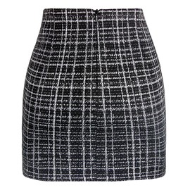 Ellames Women's Mini Club Skirt Basic Bodycon High Waist Pencil Skirts with Zipper Tweed Black XS