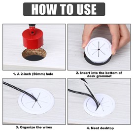 8 Pcs Desk Grommet 2 Inch, Black Plastic Desk Cord Grommet with Hole Saw, Computer Desk Cord Hole Cover for Cables, Desk Grommet Cord Covers for Arranging Home Office Computer Table Countertops