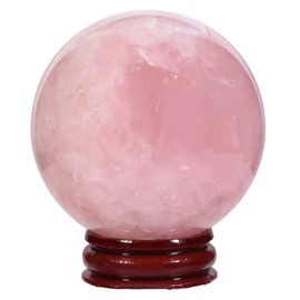 KYEYGWO Natural Rose Quartz Crystal Ball Gemstone Home Decoration Healing Stone Sphere with Wood Stand,55mm-60mm