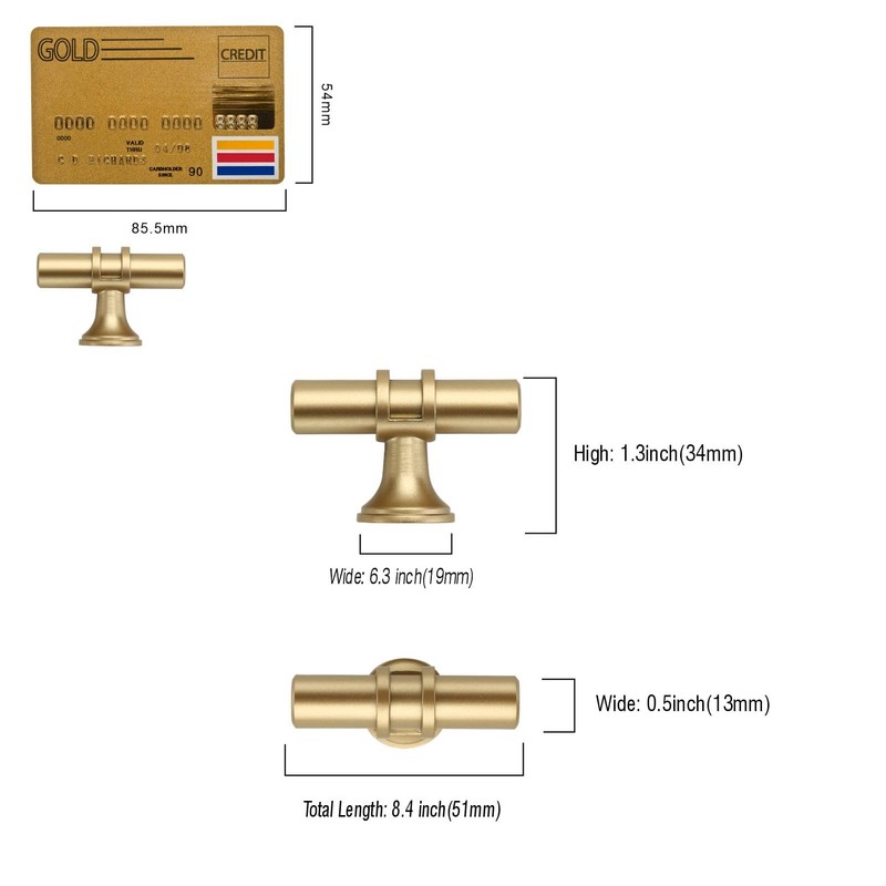 Amerdeco 10 Pack Brushed Gold Cabinet Knobs 2 Inch T