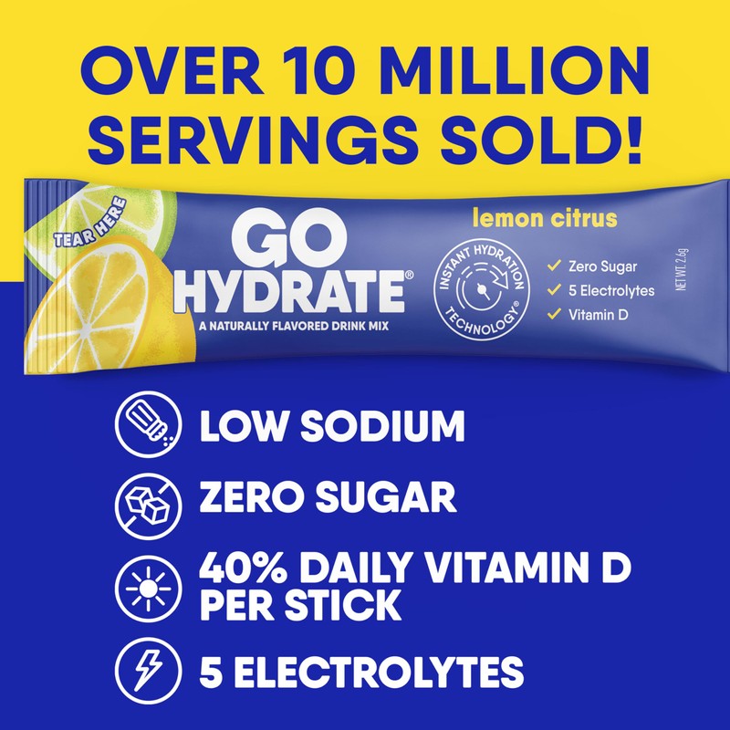 GoHydrate Instant Hydration Powder Packets - Low Sodium Electrolytes Drink