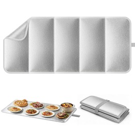 Heat Resistant Insulated Mat for Food Warming Mats with Elastic Storage Strap, Triple-Layer Aluminum Foil Table Protector, Waterproof & Oil-Proof, Foldable Countertop Heat Shield, 35.4 × 15.7 in