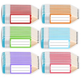 Colorful Pencils Name Tags 30pcs Back to School Pencil Shape Decal Stickers School Pencils Nameplate Stickers for First Day of School Office Classroom Desk Wall Message Bulletin Board Decorations
