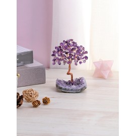 JSDDE Amethyst Crystal Tree Healing Crystals Stone Tree with Amethyst Cluster Base Feng Shui Tree Crystal Money Tree for Positive Energy Home Decoration Gifts