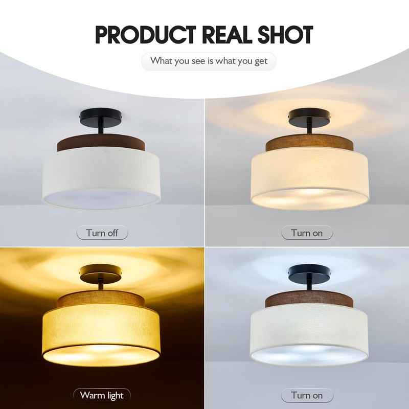 Qgiytp 13" Double Drum 3-Light Semi Flush Mount Ceiling Light