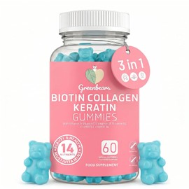 Green Bears Biotin Collagen Keratin Gummies – 14-in-1 Hair, Skin & Nails Vitamin Complex – High Strength Biotin 5000mcg, Collagen, Keratin – 60 Gummies