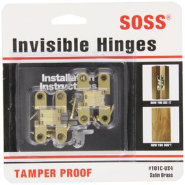 SOSS - 101CUS4 Mortise Mount Invisible Hinges with 4 Holes, Zinc, Satin Brass Finish, 1-11/16" Leaf Height, 3/8" Leaf Width, 29/64" Leaf Thickness, 5 x 3/4" Screw Size (1 Pair)