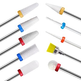 Homeet 10Pcs Ceramic Nail Drill Bits Attachments Professional Nail Cutter Bits Gel Nails Release Accessories Removal Gel Acrylic Cuticle Drill Bits for Manicure Pedicure