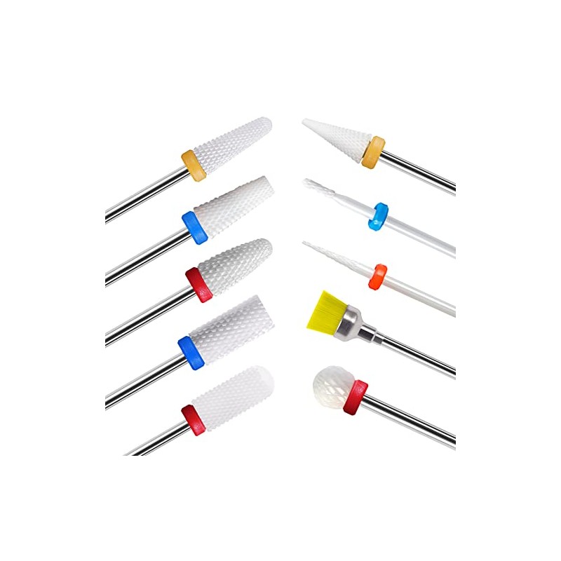 Homeet 10Pcs Ceramic Nail Drill Bits Attachments Professional Nail Cutter