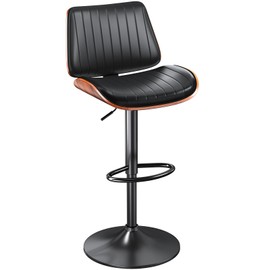 YaFiti Bar Stools for Kitchen Counter, Modern PU Leather Upholstered Bar Chair with Back and Footrest, for Bar, Kitchen, Dining Room, Black 1 PCS