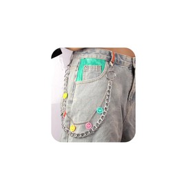 Wekicici Rainbow Jeans Chain Bear Chain Punk Pants Chain Hip Hop Rock Chains Charm Multi Layer Wallet Key Chain for Women Trousers Accessories (face, silver)