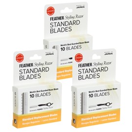 Feather Styling Razor Standard Blades - Professional Hair Cutting Blades for Styling, Shaping, Feathering & Thinning - Stainless Steel Single Edge Guarded Blade - Made in Japan - Refill Pack - 30 Ct