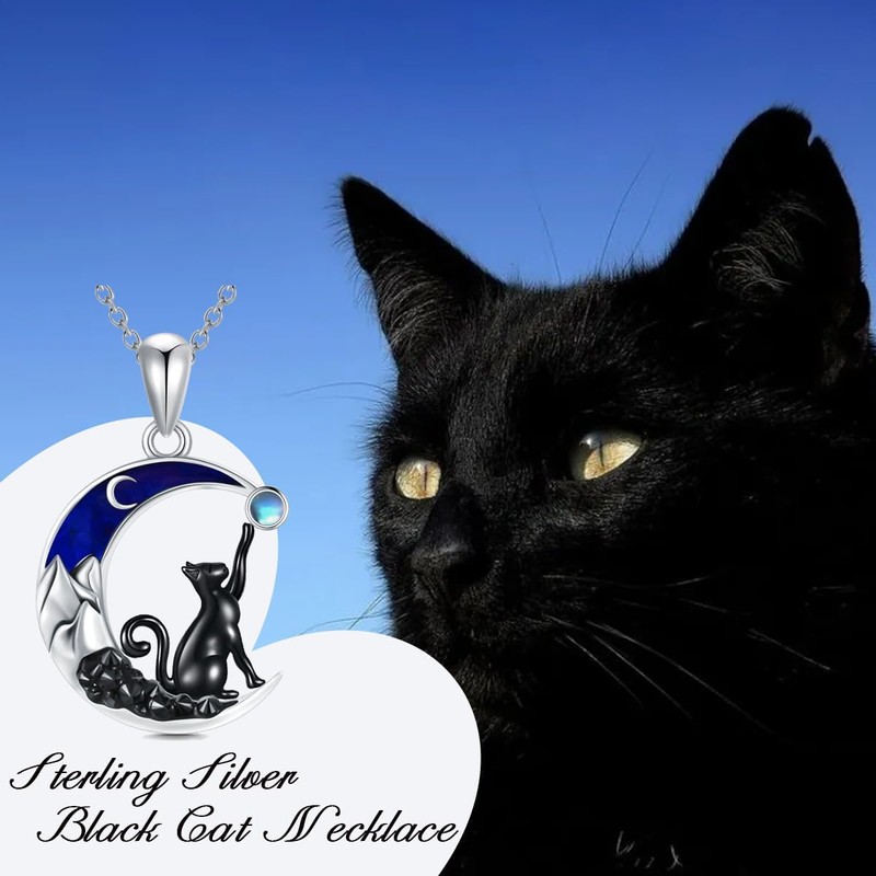 Shusukue Bat/Spider/Wolf/Cat/Fox/Owl/Sun Crescent Moon Chain 925 Sterling Silver, Bat Moon