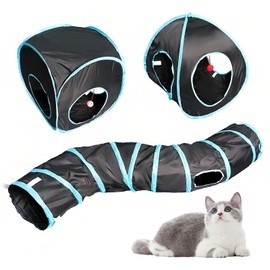 Focenat 3-in-1 Cat Tunnel Outdoor, Foldable Cat Play Tunnel, Cat Tent Outdoor, Interactive Toy Con Bell Ball, Pop Up Small Animals Tunnel, Cat Toy Tunnel for Puppies, Rabbits (B)