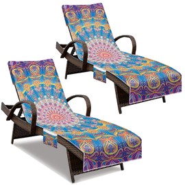NISDOING Lounge Chair Towel Cover, Beach Chair Cover (Pack of 2), Pool Lounge Chair Covers for Outdoor,Garden, Beach,Sun Lounger,Hotel Pool,85" X 30"Large Size and No Sliding, Mandala Purple