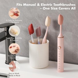 Muslish Fundas de silicona para cepillos de dientes, paquete de 4, para cabezales eléctricos y manuales, protector portátil para viajes y hogar (crema)