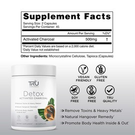 TRU Supplements Detox Cleanse Capsules with Activated Charcoal, Whole Body Cleanse for Bloating Relief & Clear Skin, Vegan-Friendly Natural Detox Support, 60 Servings