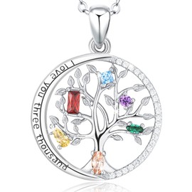 Tree of Life Necklace for Women Sterling Silver 925, Tree of Life Pendant with colorful Stones, Family Tree Pendant Necklace with Birstone for Women Wife Mum Girlfriend